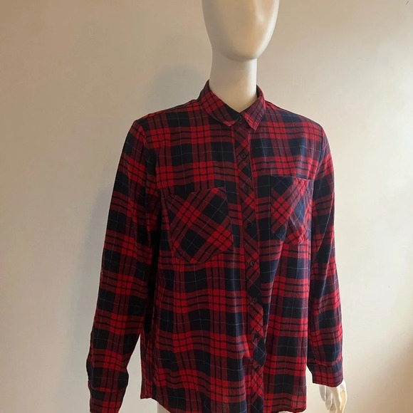 Coconut Woman L Plaid Button Down Shirt Red Navy Blue Checked - Picture 3 of 12